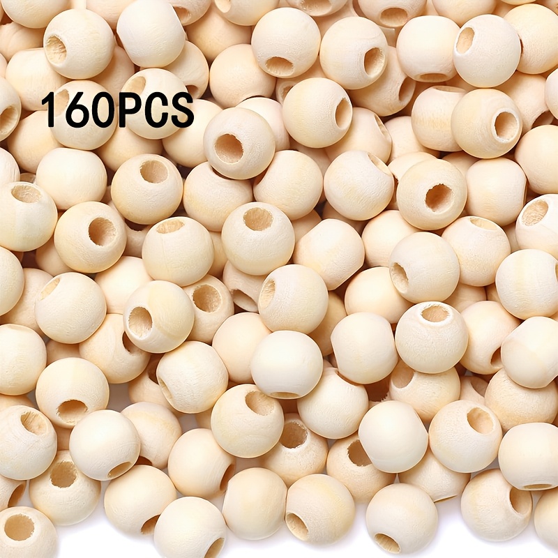 TEMU Lot de 160 perles en bois non de 12 mm pour artisanat, 5 mm de diamètre avec grand trou, perles d'espacement en bois pour décoration de fêtes et