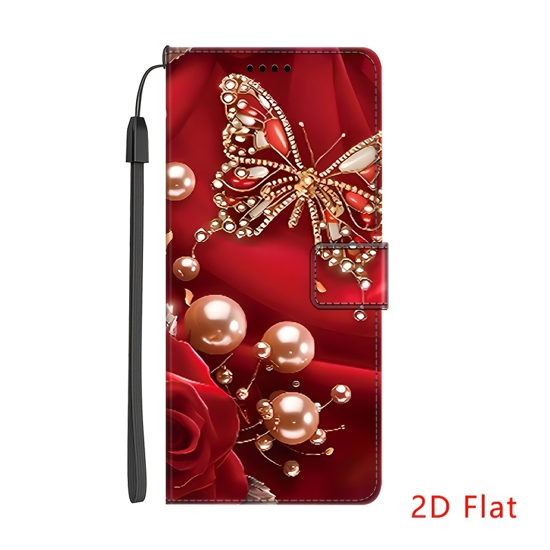 TEMU Phone Case: Ornate Roses Pu Magnetic Flip Wallet Case With D Holder Stand For Galaxy S25/s24/s23/s22/s21/s20/s10/s9/s8/s7/s6/s5 Fe   And Note