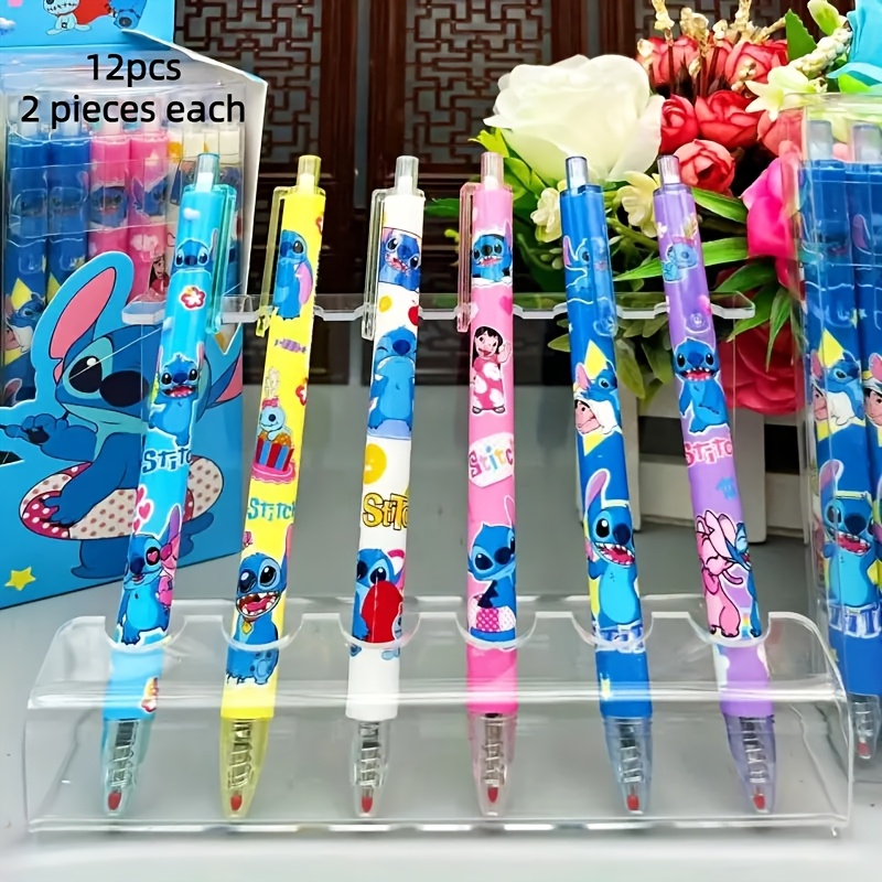 E-shop 12-teiliges Stitch Cartoon Wasserbasiertes Stiftset, 0,5 mm Schwarze Tinte Gelstifte, Leichte Klick-Wasserstifte, Ideal für den täglichen
