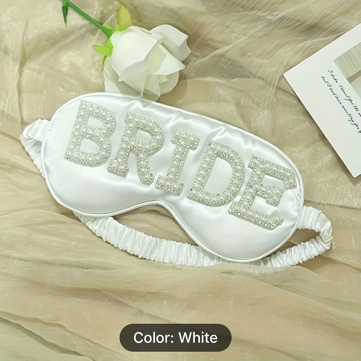 

Eye Mask With Rhinestones – White Satin Blindfold For Wedding Parties, Bachelorette Celebrations, And Bridal Showers, Perfect Gift For Marriage Milestones