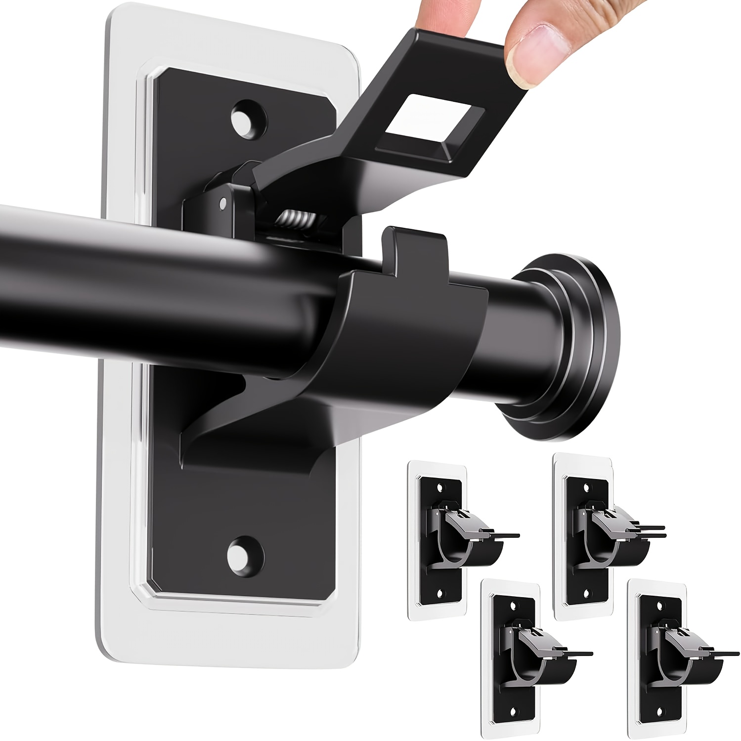 4pcs classic plastic window curtain rod brackets no drilling required multifunctional   rod supports nail free paste curtain rod hooks suitable for   bathroom bedroom living room decoration curtain hooks home shower rod use