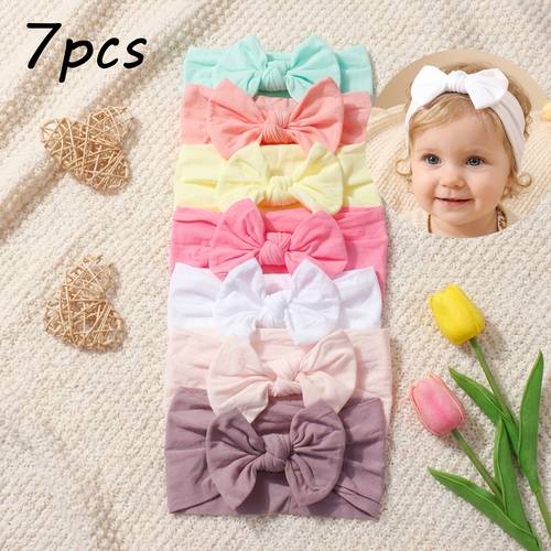 7pcs baby bowknot hair bands macaron color elastic headbands suitable for newborns first year birthdays baby showers multicolor hair gift for hand washable for