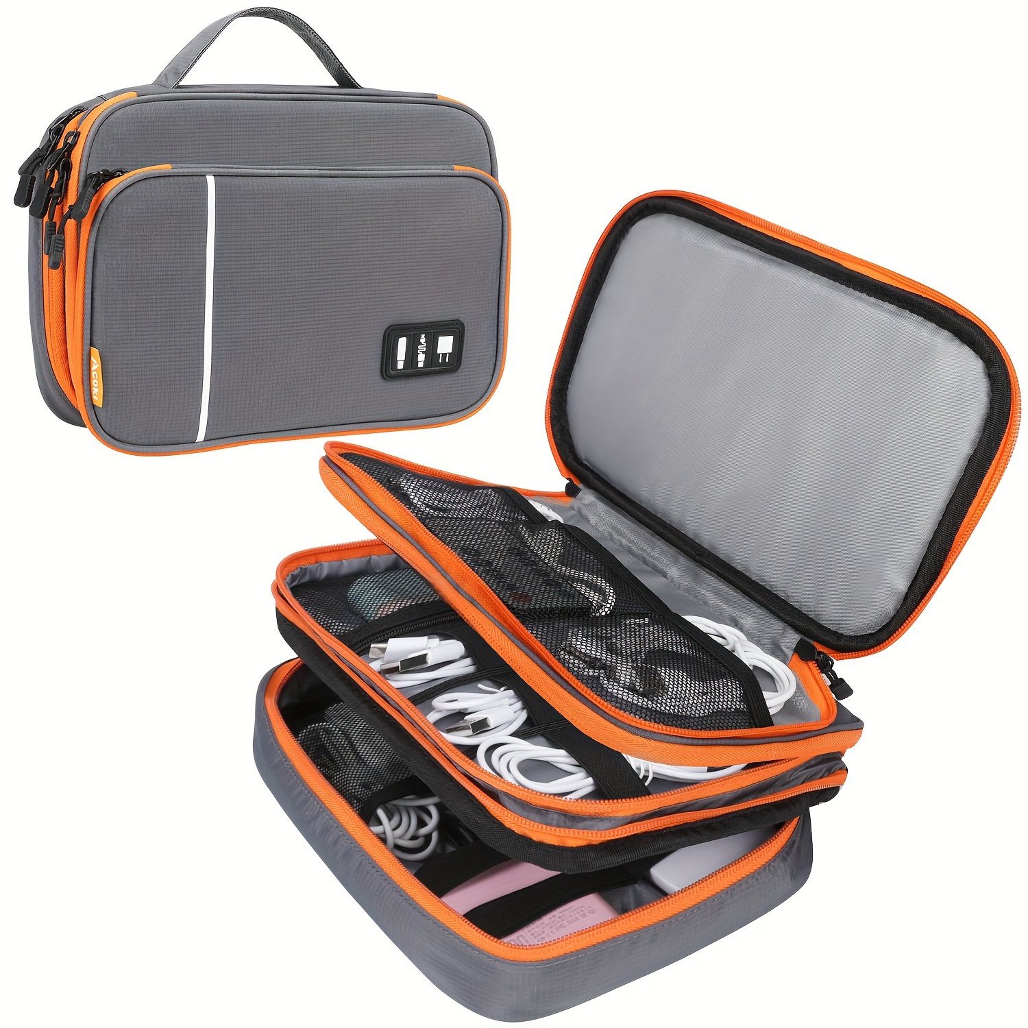 Three-layer Electronic Accessories Storage Bag, Large Capacity Storage Handbag Cable Storage Bag Portable Bag, Travel Bag