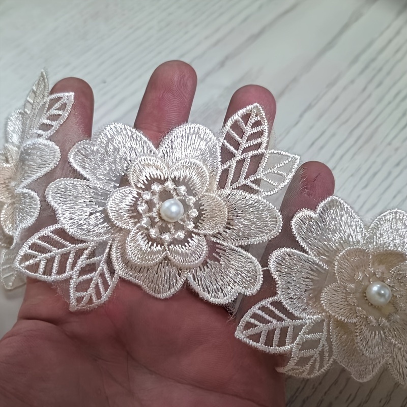 TEMU 10 Pezzi Bordatura in Pizzo con Perle Dorate per Abiti da Sposa Fai da Te - 6cm x 10cm