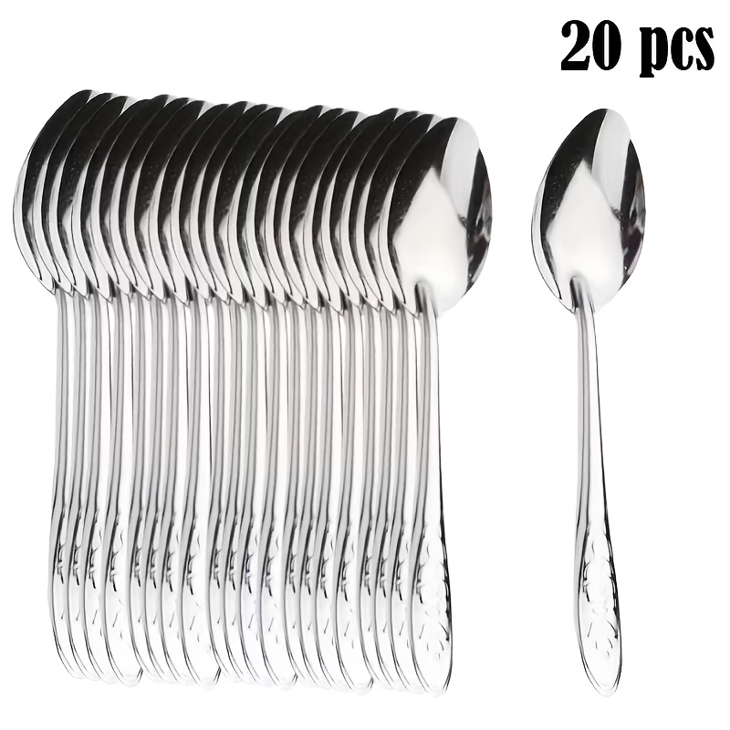 E-shop 10/15/20 Stück Edelstahl Dessertlöffel Set, Elegantes Design, Langer Griff für Eiscreme Wassermelone, für Küchenutensilien
