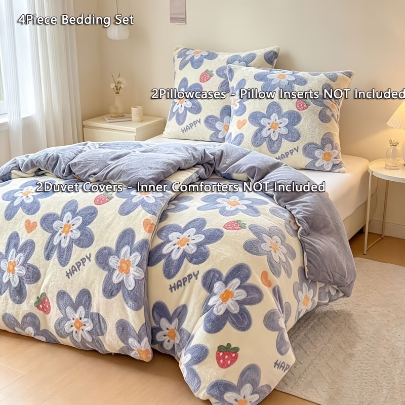 Image of Plush Warm Bedding 2/4pcs, 1/2 Duvet Cover 135×200cm + 1/2 Pillowcase 80×80cm, Soft Flannel Fleece Bed Set, Cozy Thermal Warm Bed Covers, Home Bedroom Decor Bed Sheet Set - Inserts Not Included