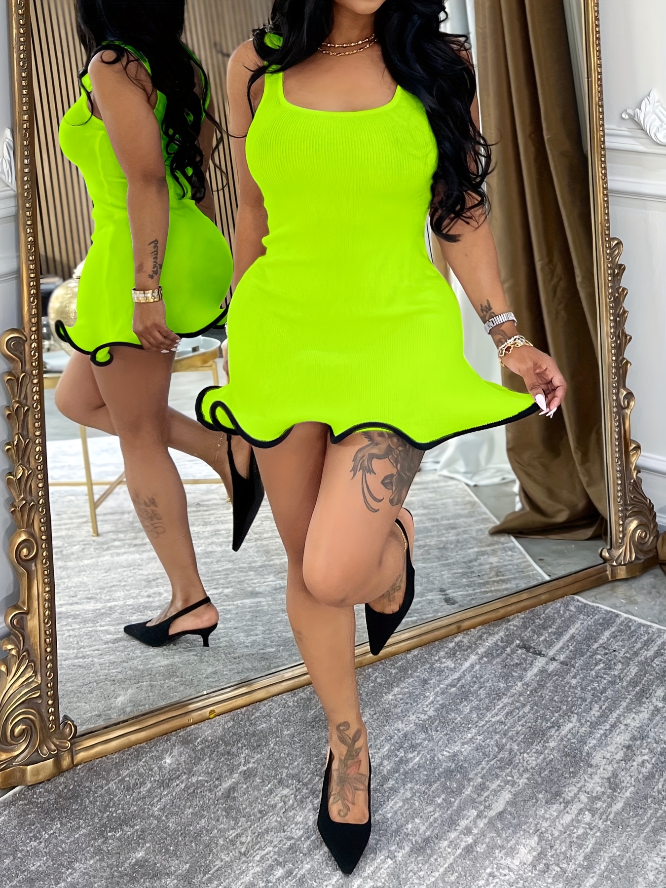 slim fit dress slacks Ruched And Ready Neon Mini Dress