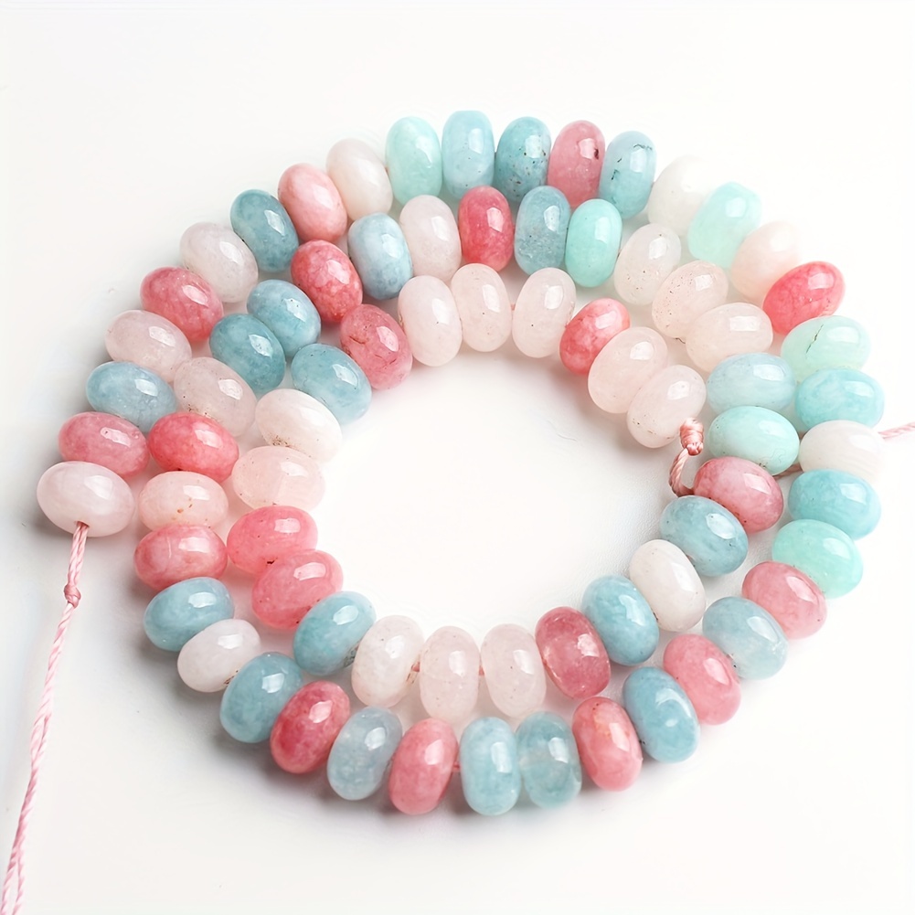 TEMU Approximately 70pcs 5x8mm Natural Stone Aquamarine Abacus Beads Loose Spacer Beads For Jewelry Making Diy Fashion Bracelet Necklace Women's Gif