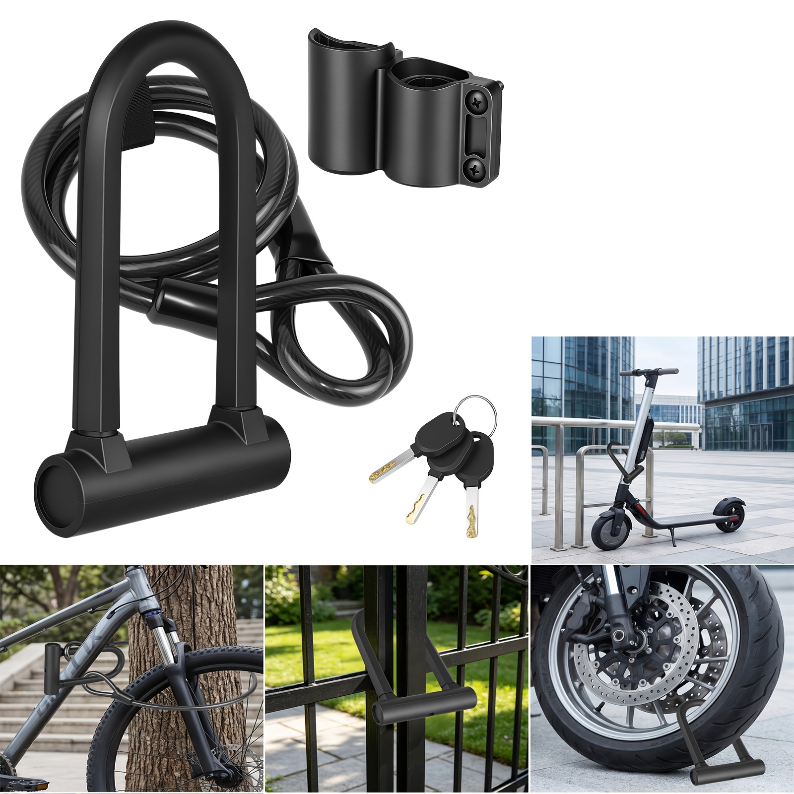 Heavy Duty Bike D Lock with Steel Security Cable & Mounting Bracket