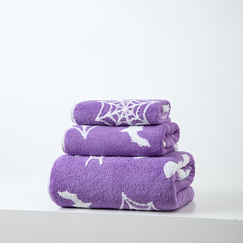 TEMU 2025 New Halloween Collection, 3pcs Towel Set, Ultra-absorbent Coral Fleece, Featuring Various Patterns Like Pumpkins, Bats, And , Available In