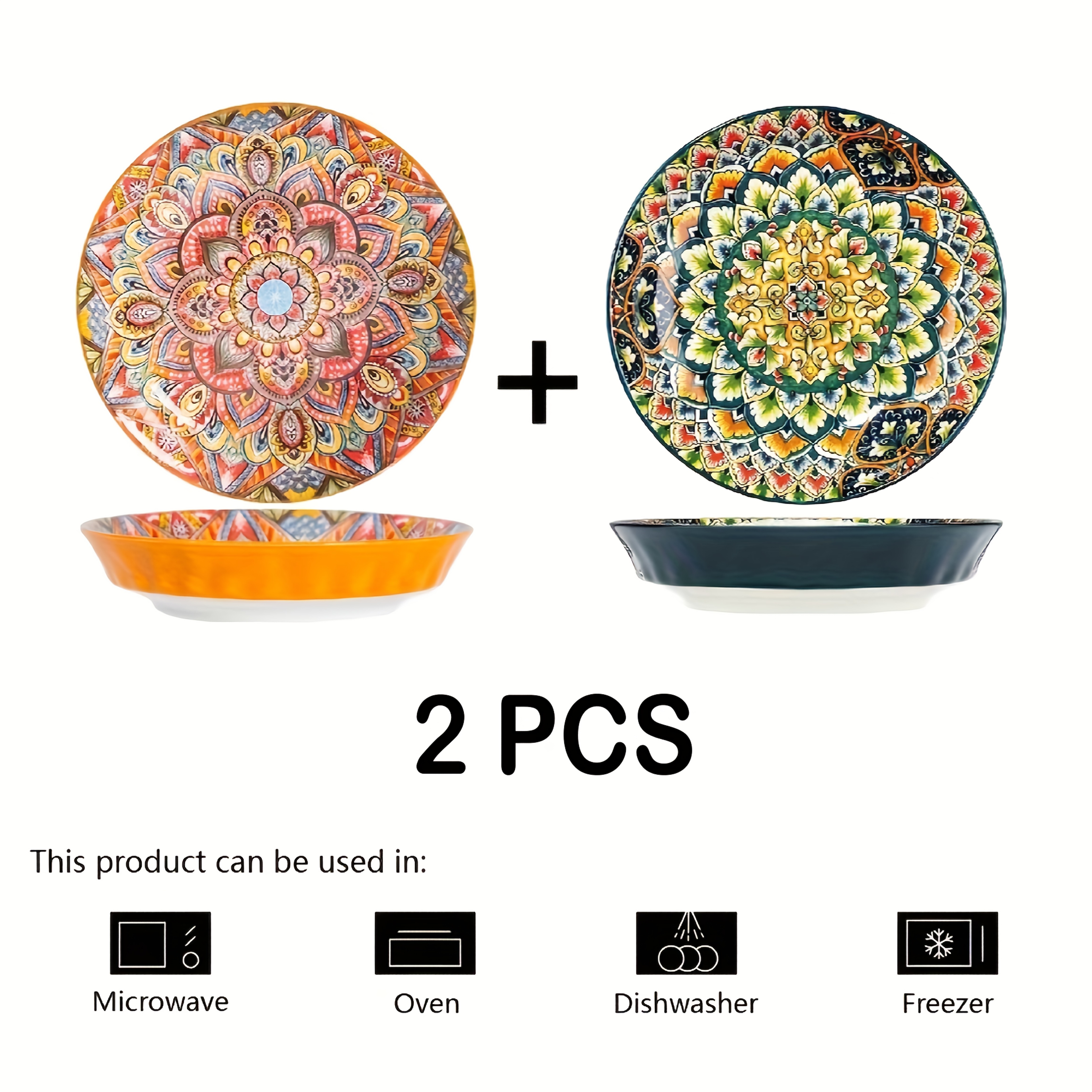2pcs Bohemian 8-inch Dinner Plate Salad Plate Fruit Plate Rice Plate Deep Plate