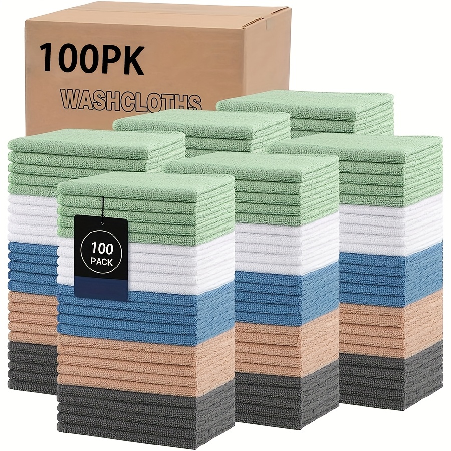 TEMU 200/100pack Towels Set Of Bulk Towels, Super Absorbent And Soft Microfiber Towels, For Bathrooms, Hotels, Spas And Gyms, 9.8x9.8 Inches, Random