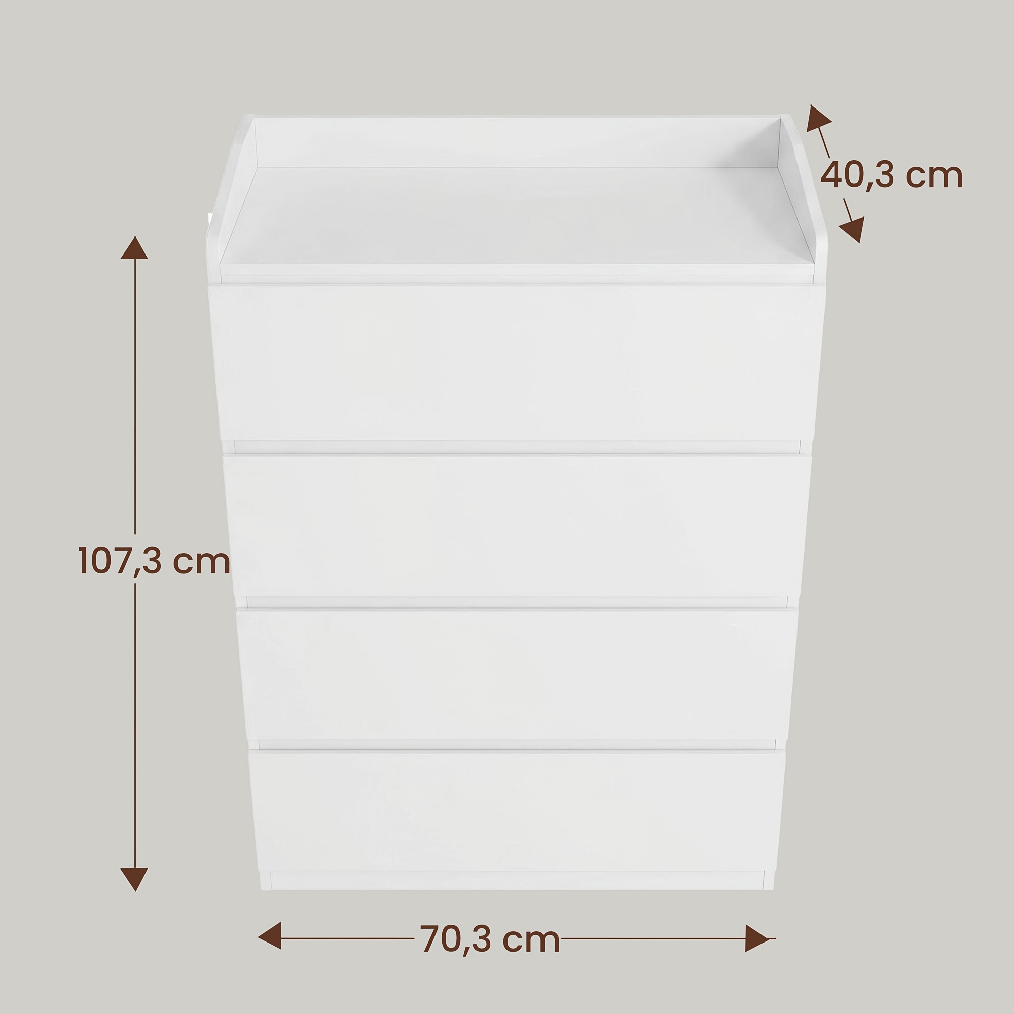 Four-drawer Cabinet, 70.3cm, Side Cabinet With Countertop, Storage Cabinet Suitable For Living Room And Bedroom, Top Bar Design, 40.3×70.3×107.3cm