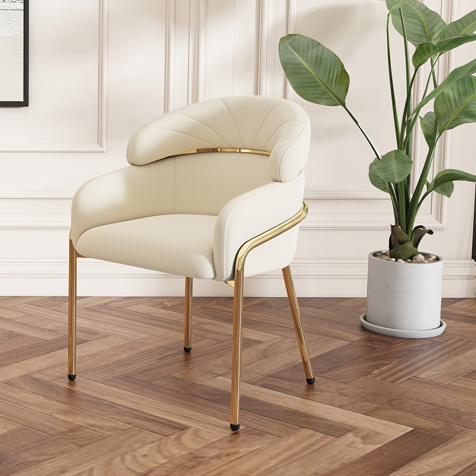 Image of Dining Chair, Single, Light Luxury, Living Room, Bedroom, Lounge Chair, 4 Metal Legs, Velvet