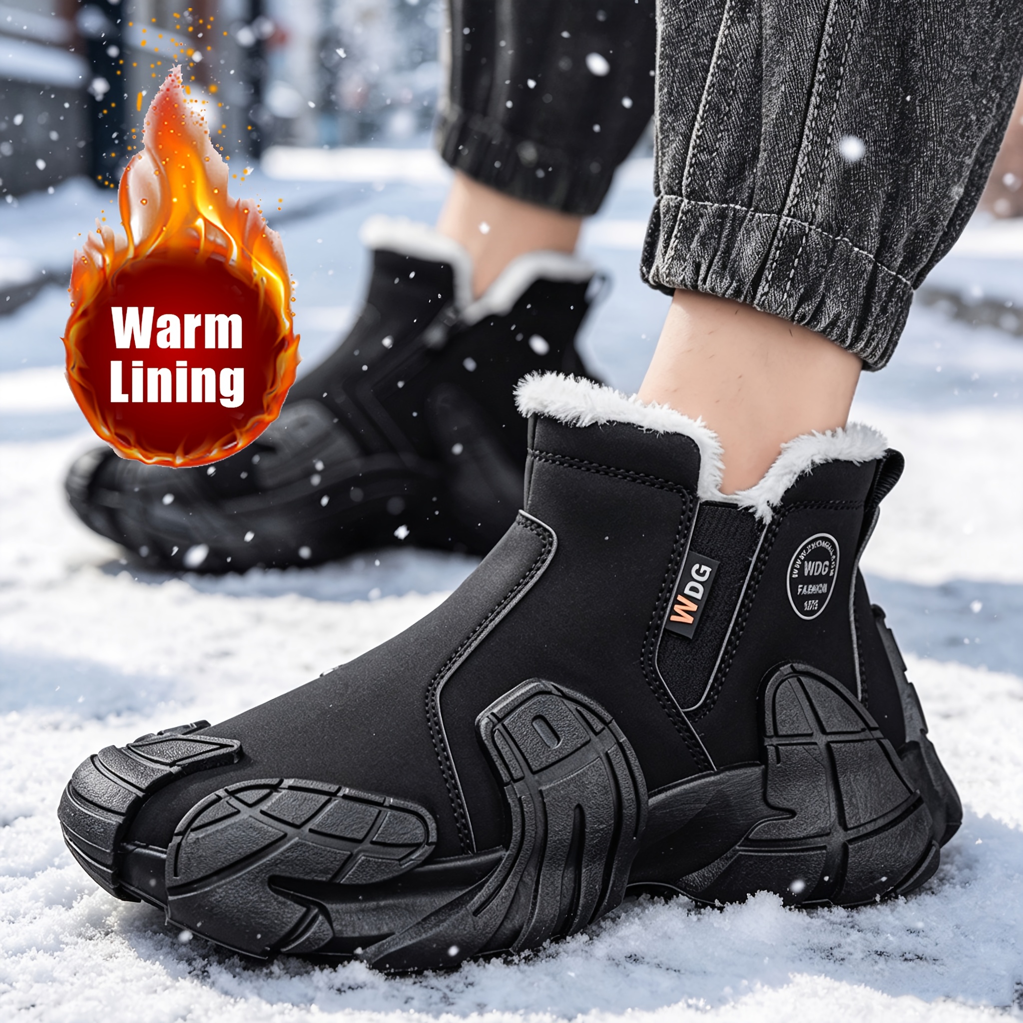 Solid Color Trendy Men Snow Boots, Rugged Outdoor Functional Shoes