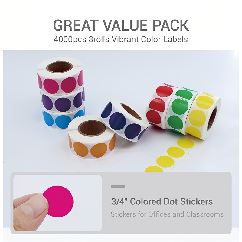 4000pcs 3/4-Inch Color Dot Stickers, Round Labels