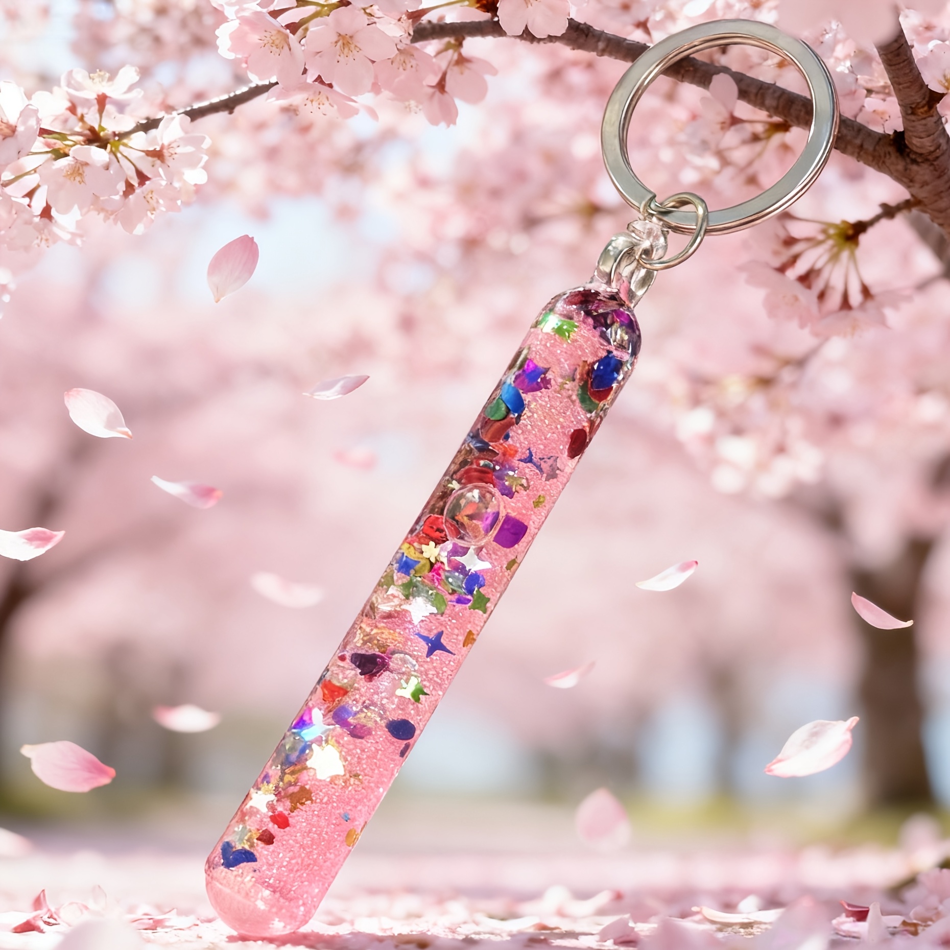 Image of 1pc Niceglow Star Magic Glitter Wand Key Chain With Wand, Sparkling Key Ring & Round Ring Tag - Magical Accessory For &, For, Valentine' Day Gift, (decorative)
