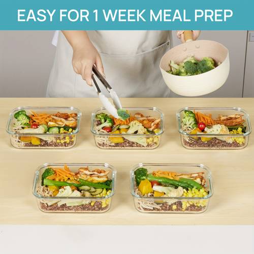 5 pack glass food storage containers with lids fresh container airtight reusable meal prep lunch container set safe for oven microwave freezer and dishwasher