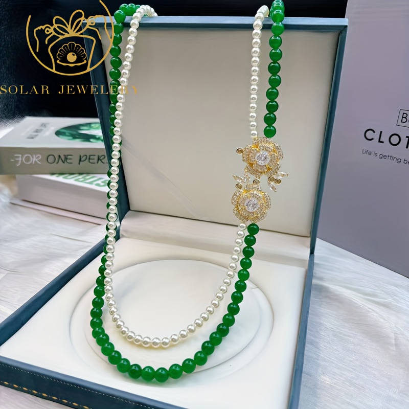 Women's Vintage-Style Green & White Double-Layered Necklace