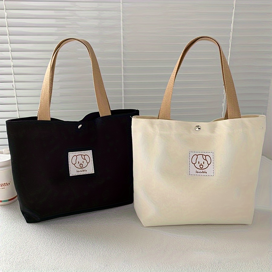 

1pc Cute Cartoon Small Canvas Tote Bag, Simple Shoulder Bag For Work Commute, Casual Handbag With Durable Handles