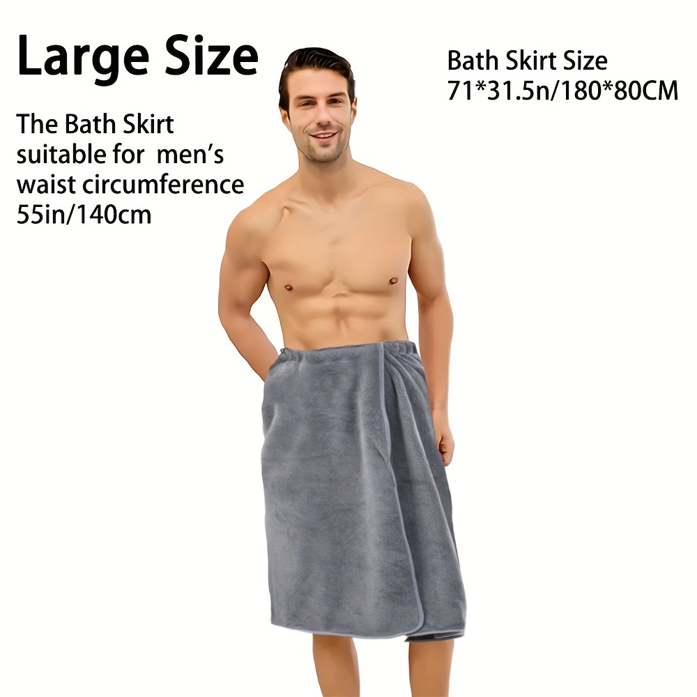 Image of 1pc Men's Wearable Bath Towel Skirt - 400gsm Coral Velvet, High Absorbency, Contemporary Style For Shower, Gym, Swim, Hotel & Sauna - & Size Options, Gym Essentials, Modern Towel Skirt, Plush Texture