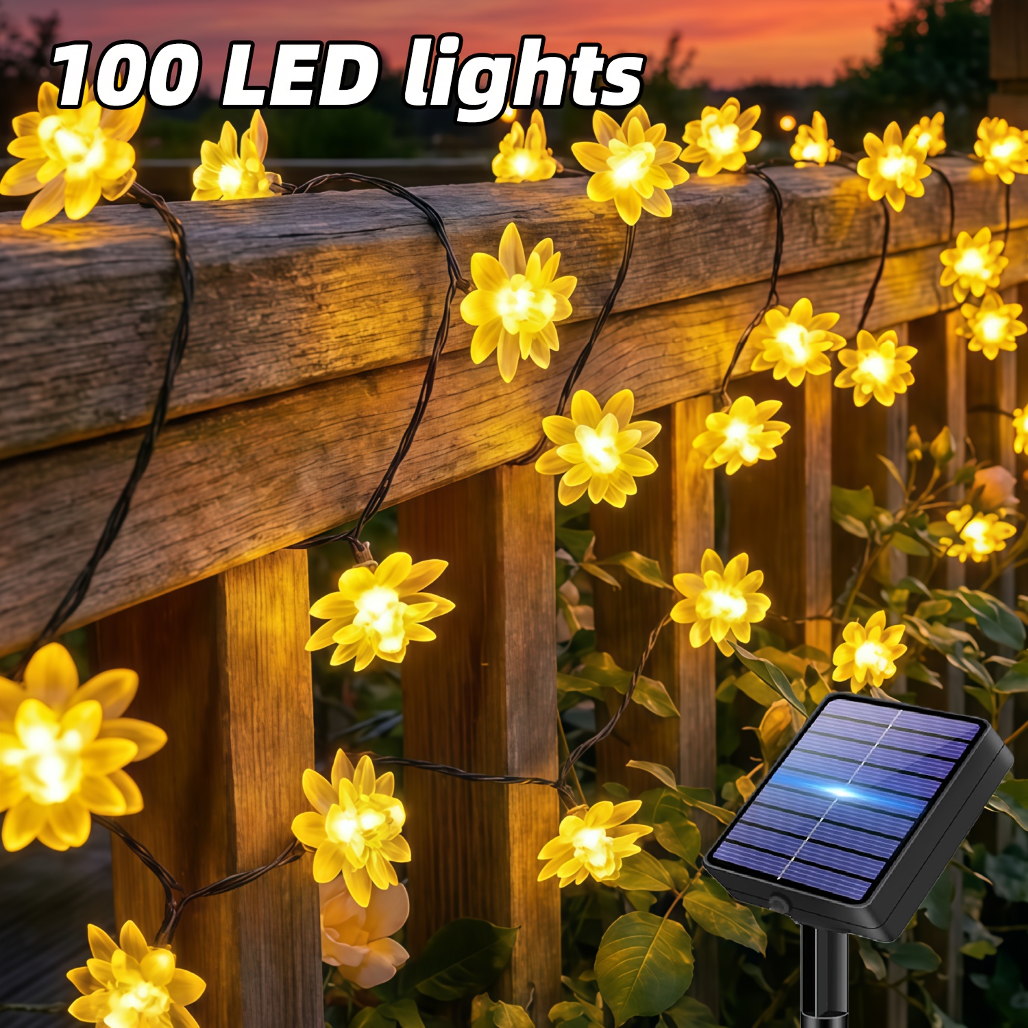 E-shop 100 50 20LED Solar-Feen-Blumen-Lichterkette für den Außenbereich, 12 Beleuchtungsmodi für Lotuslichter, für Fenster, Veranden, Camping,