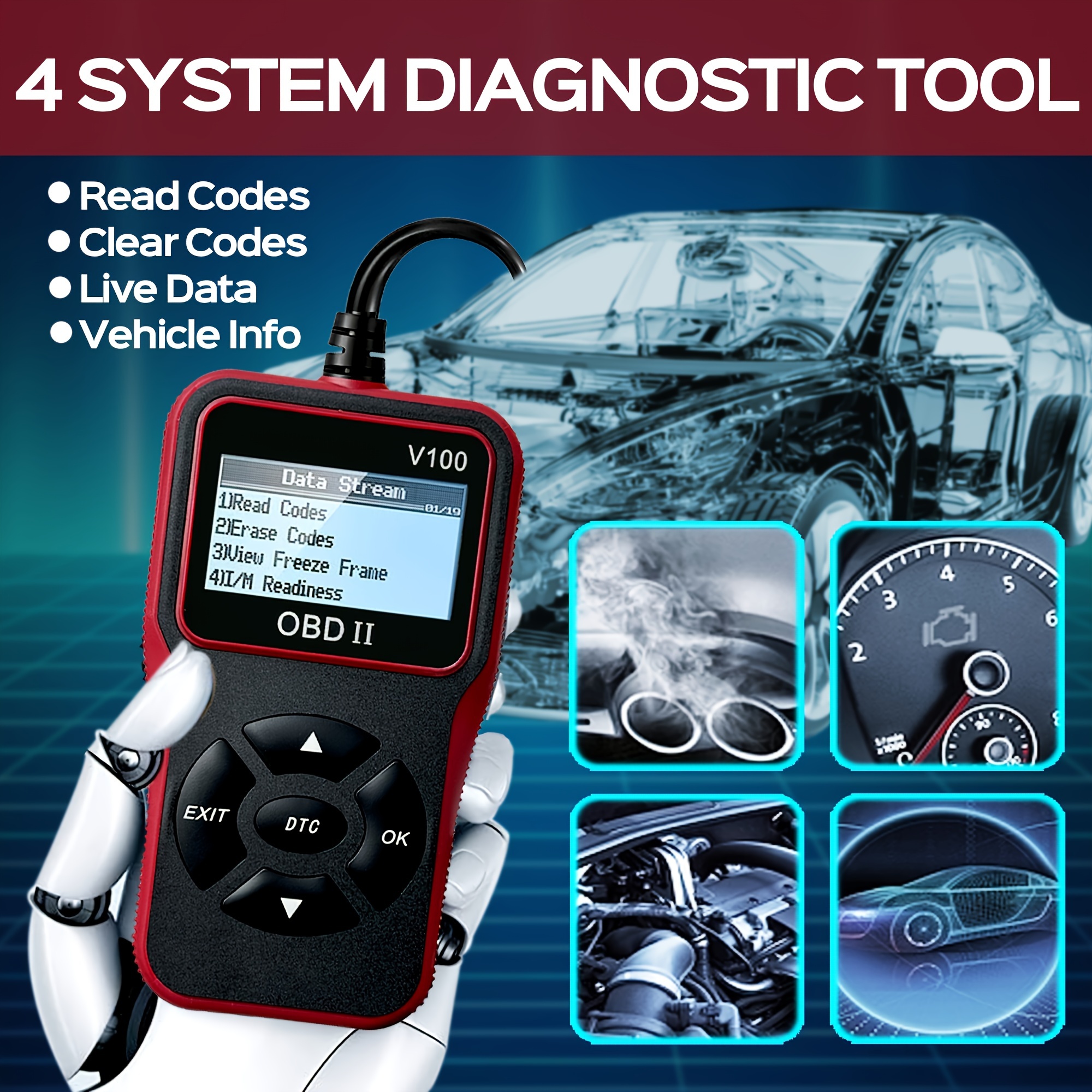 OBD2 Scanner Code Reader Tool: OBD Car Diagnostic Scan Tool - Auto Car  Engine Fault Code Reader for All OBDII Protocol Cars Since 1996 -  Compatible