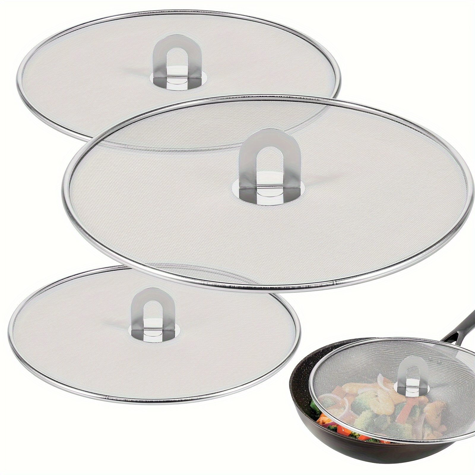 

1/3pcs , Stainless Steel Frying Pan Splatter , , Grease , Grease , For , Restaurant