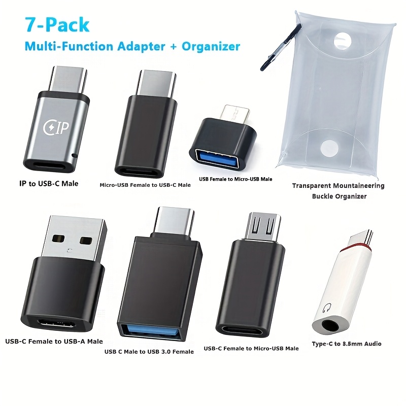 exclusive 7-Pack Wowssyo Usb Adapters | Type-C, Usb, Micro, 3.5Mm Audio Compatible, Male To Female, For Laptops, Pc, Car & More, Includes Transparent Storage Bag With Hook 14 7-Pack Wowssyo Usb Adapters | Type-C, Usb, Micro, 3.5Mm Audio Compatible, Male To Female, For Laptops, Pc, Car & More, Includes Transparent Storage Bag With Hook