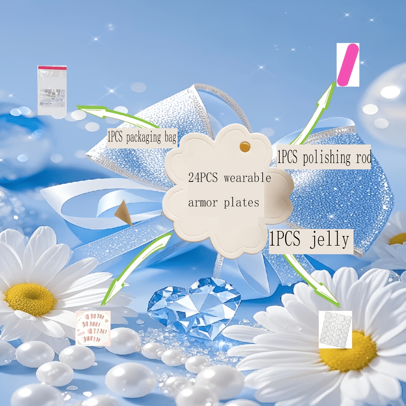 TEMU 27pcs (24pcs Wearable Armor And 1pc Packaging Bag, 1pc Stick, 1pc Jelly Adhesive Patch) Oval Pattern Acrylic Nail Stickers In French Style