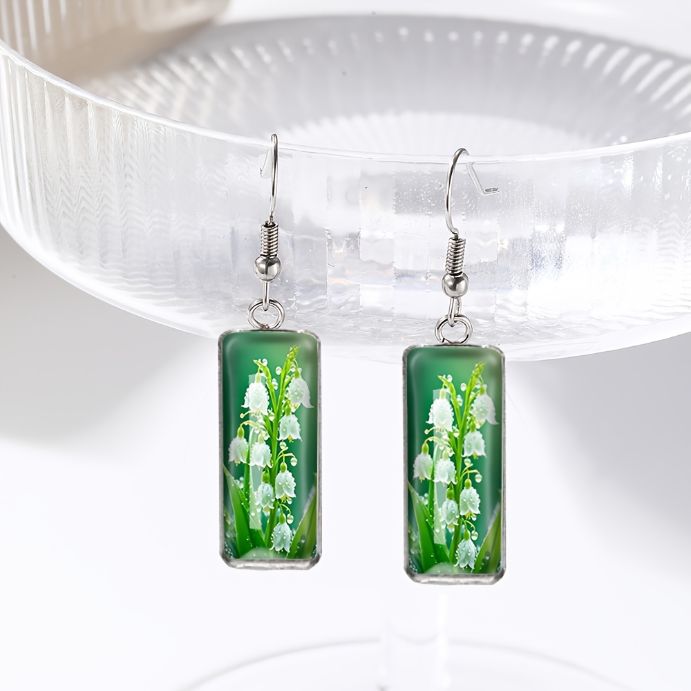 

Elegant Of Rectangular Glass Dome Earrings, Irregular Stainless Steel Pendant Jewelry Gift For Friend, Bell-shaped, Gift