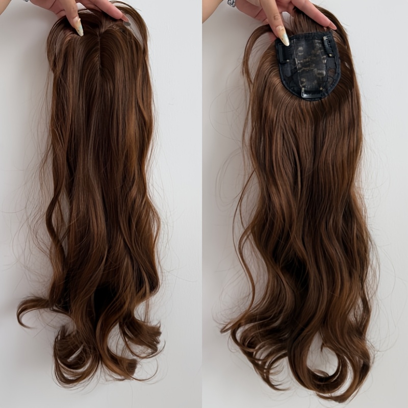 TEMU Postiche supérieur de 18 pouces pour femme avec frange aérienne et grandes boucles ondulées, cache- pour du volume, facile à avec des pinces,