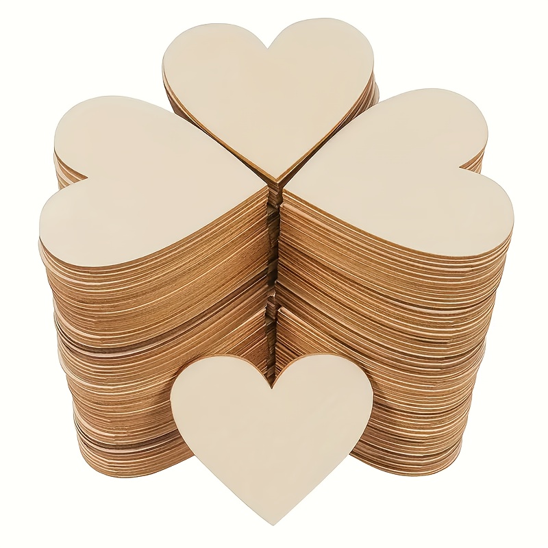 

50pcs de Coeurs En Bois Jaune, Fournitures de Bricolage Et de Bijoux, D'art En Bois