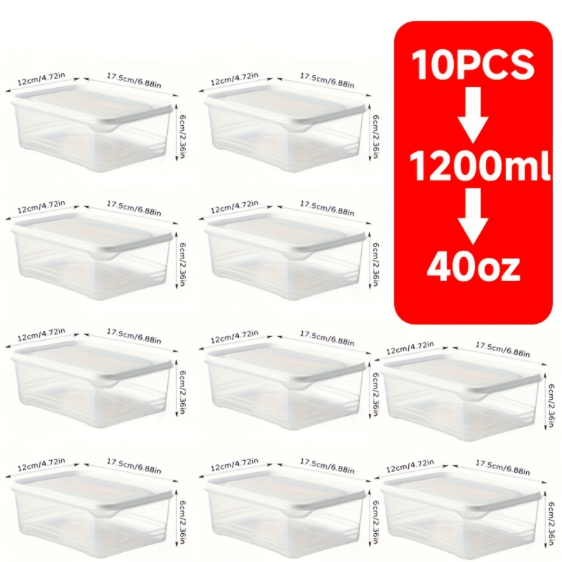 TEMU 10pcs 40oz Kitchen Refrigerator Organizer, Food Storage Containers, Airtight Lid Fresh Storage Box, Reusable Fresh Storage Box, Refrigerator