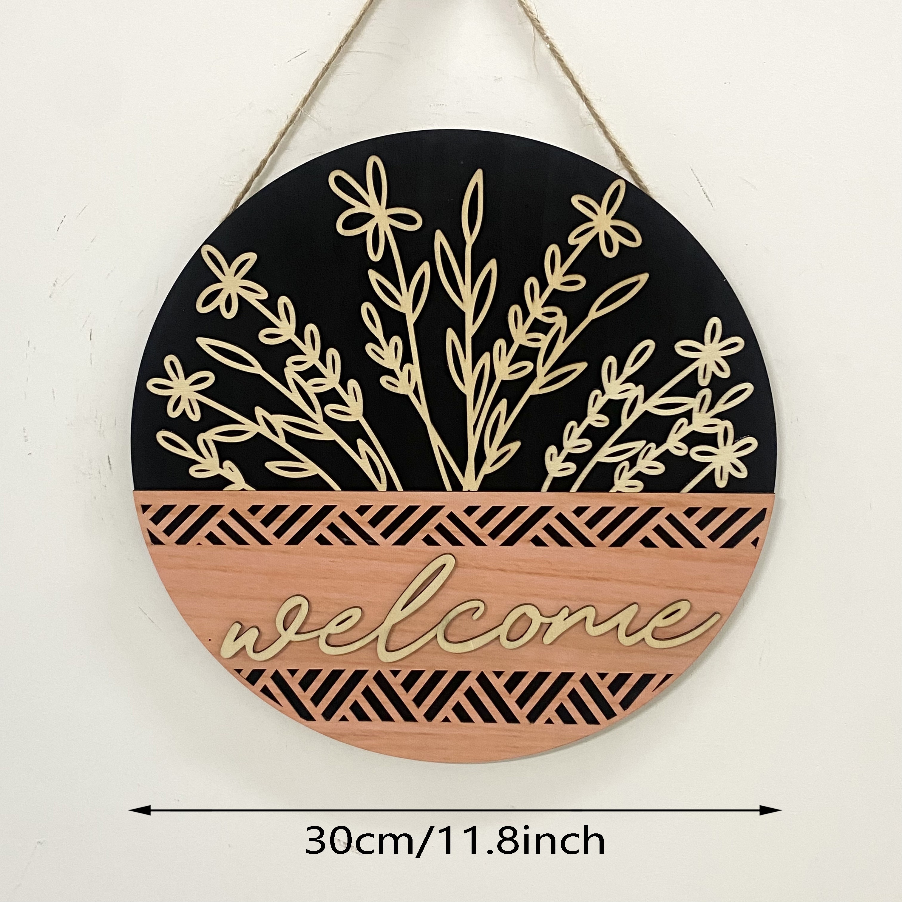 Rustic 3d Wooden Welcome Sign - Round Door Hanger With , Handcrafted Home Decor For Front Porch, Engagement Gift, Wall-mounted Wooden Door Plaque