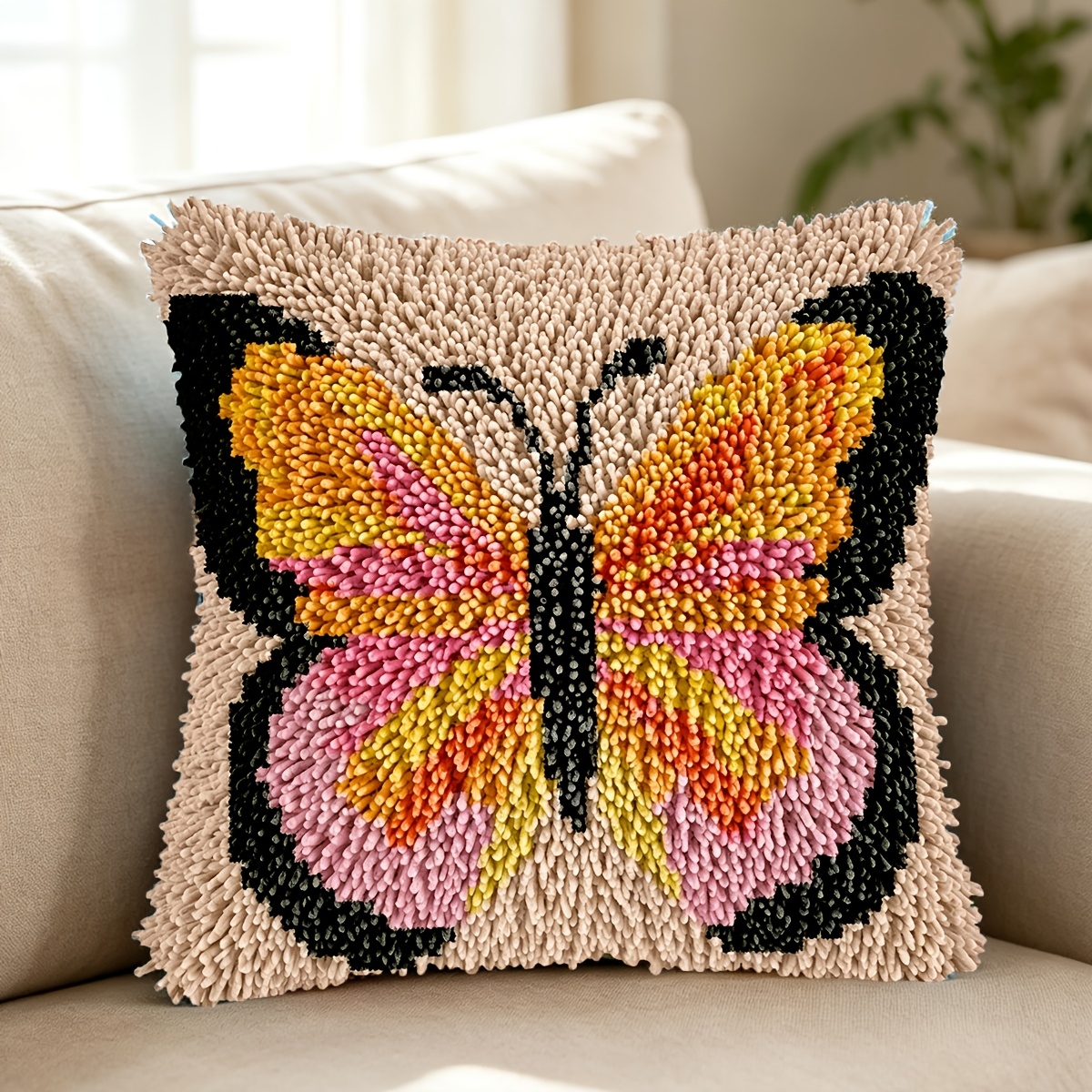 Crochet Pillowcase Set, Pink Butterfly Design, DIY Kit