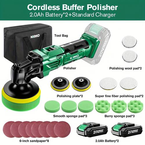 20v cordless buffer polisher kit 24 accessories 2 x 2000mah batteries car polisher w 6 variable to 3634rpm cordless polisher for car detailing waxing polishing scratch removing bathroom cleaning