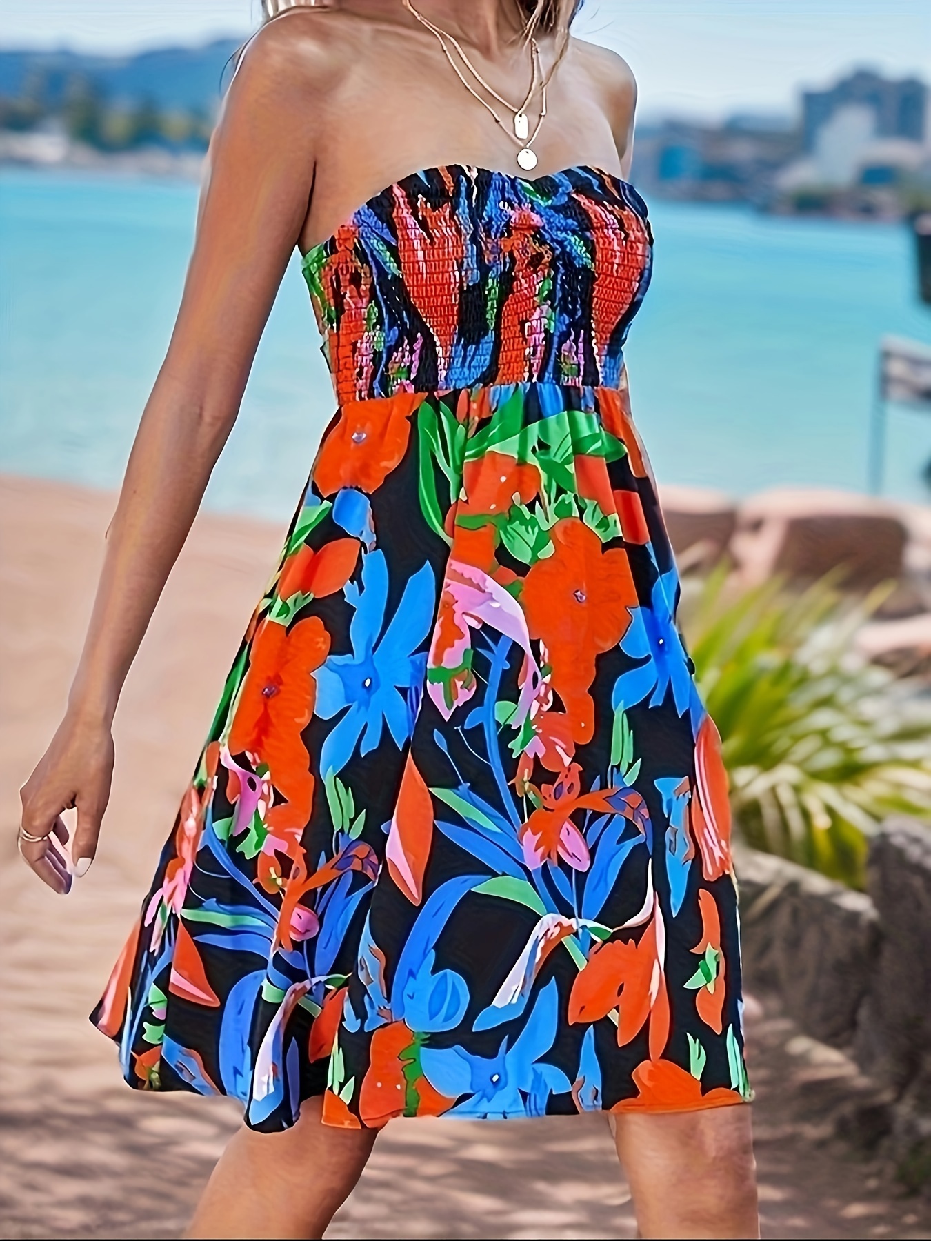 Strapless shirred outlet dress