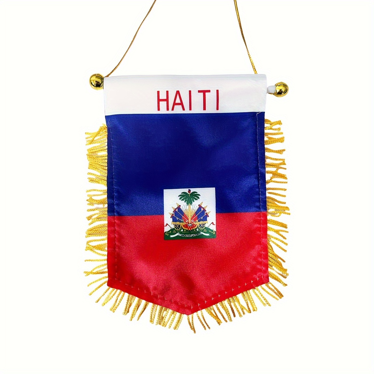 

National Haïti - Bannière à avec Franges et Ventouse pour Rétroviseur de & Décoration de Fenêtre, Polyester , 5.9x3.9 pouces