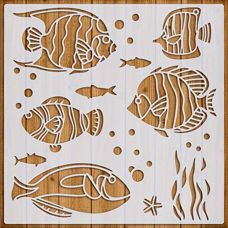 1pc Fish Stencil, 12x12 Inches Reusable Painting Template For Fabric, Canvas, Wall Art, Diy Craft Projects, And Home Decor