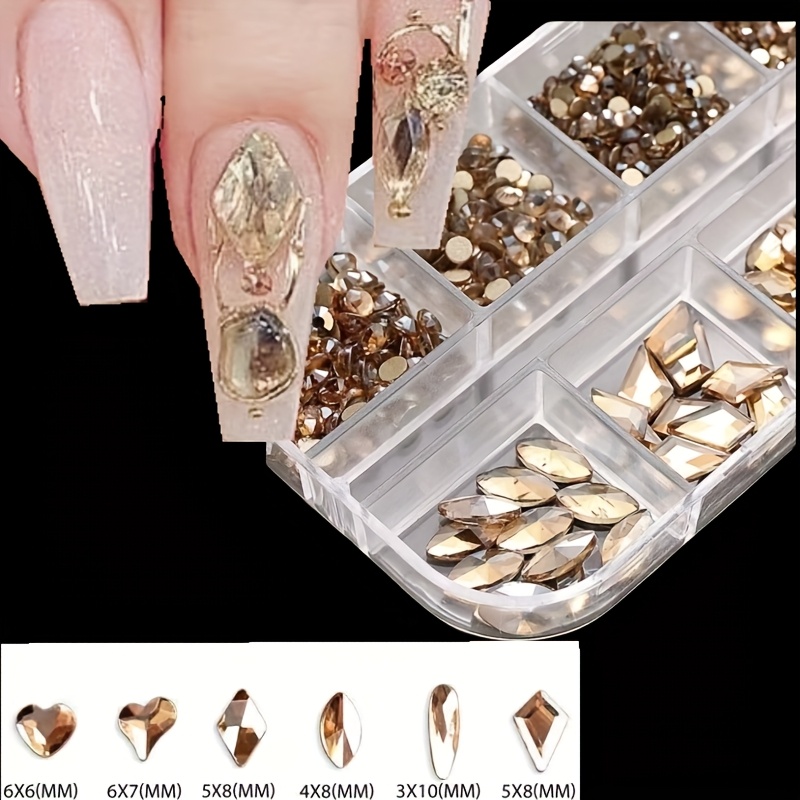 Image of -grid Nail Art Rhinestones, 980pcs Non-adhesive Back Flatback Nail Drills, Figure Decoration, Phone Case Decoration, Handmade Rhinestone Stickers, Diy Gemstone Embellishments