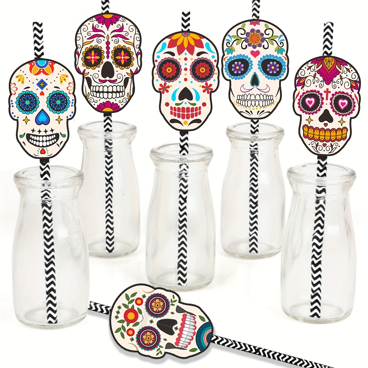 

Festive Day Of The Dead Straws: 12 Pieces, Perfect For Parties - Durable Paper Material