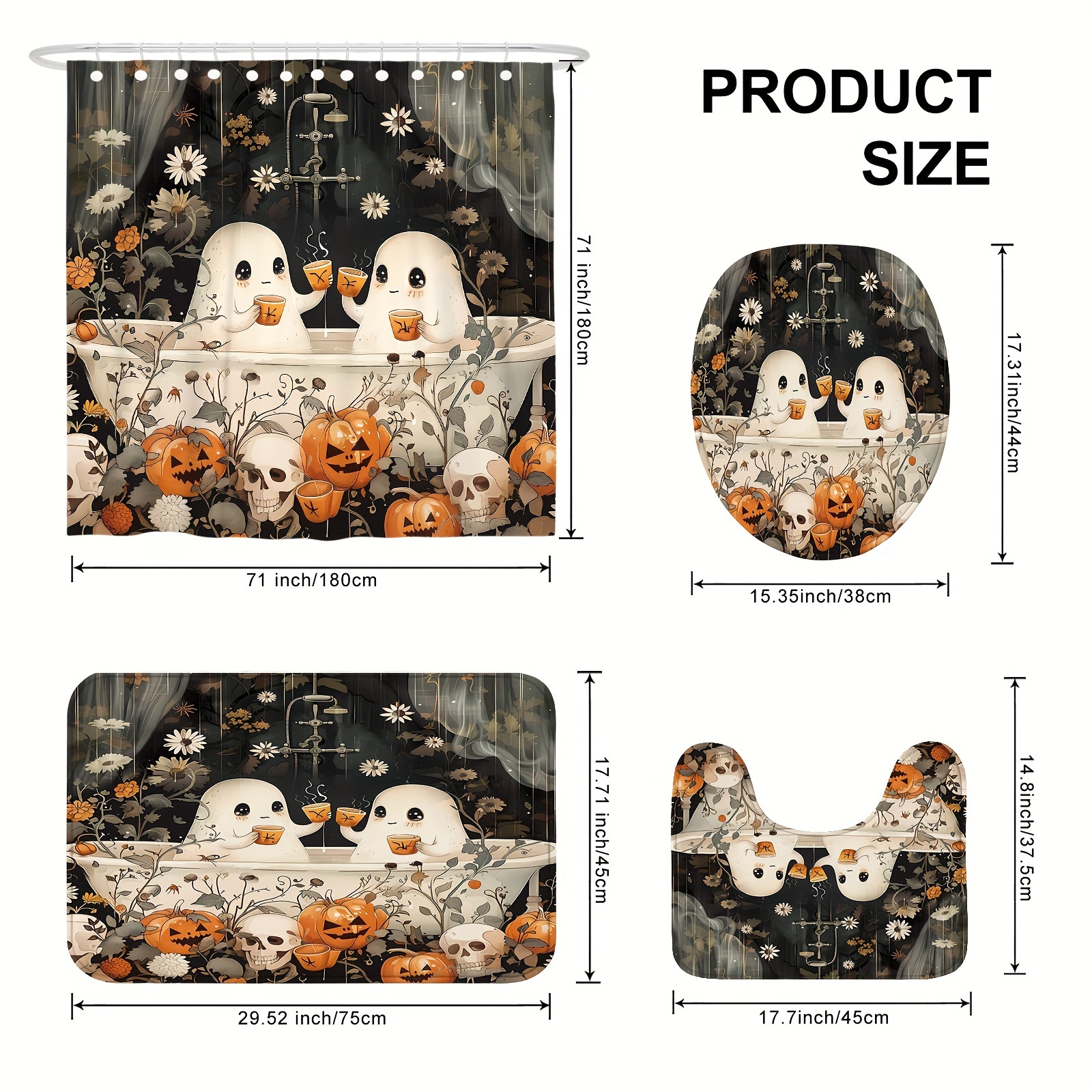 halloween ghost pumpkin skull shower curtain set non slip Temu