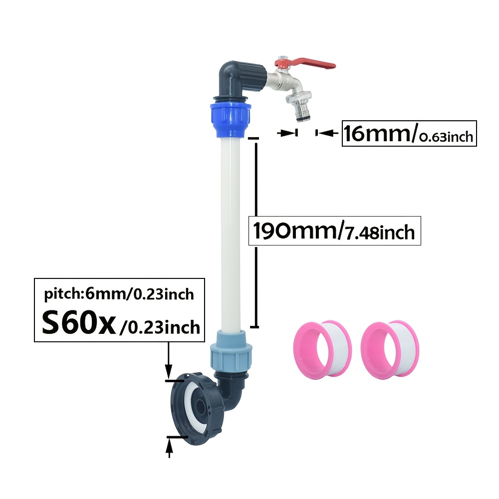 Image of Ibc Water Tank Valve Adapter S60 To 16mm Hose Connector Faucet Outlet Hose Fitting Suitable For Garden Ibc Portable Faucet And Lawn Garden Watering Additions