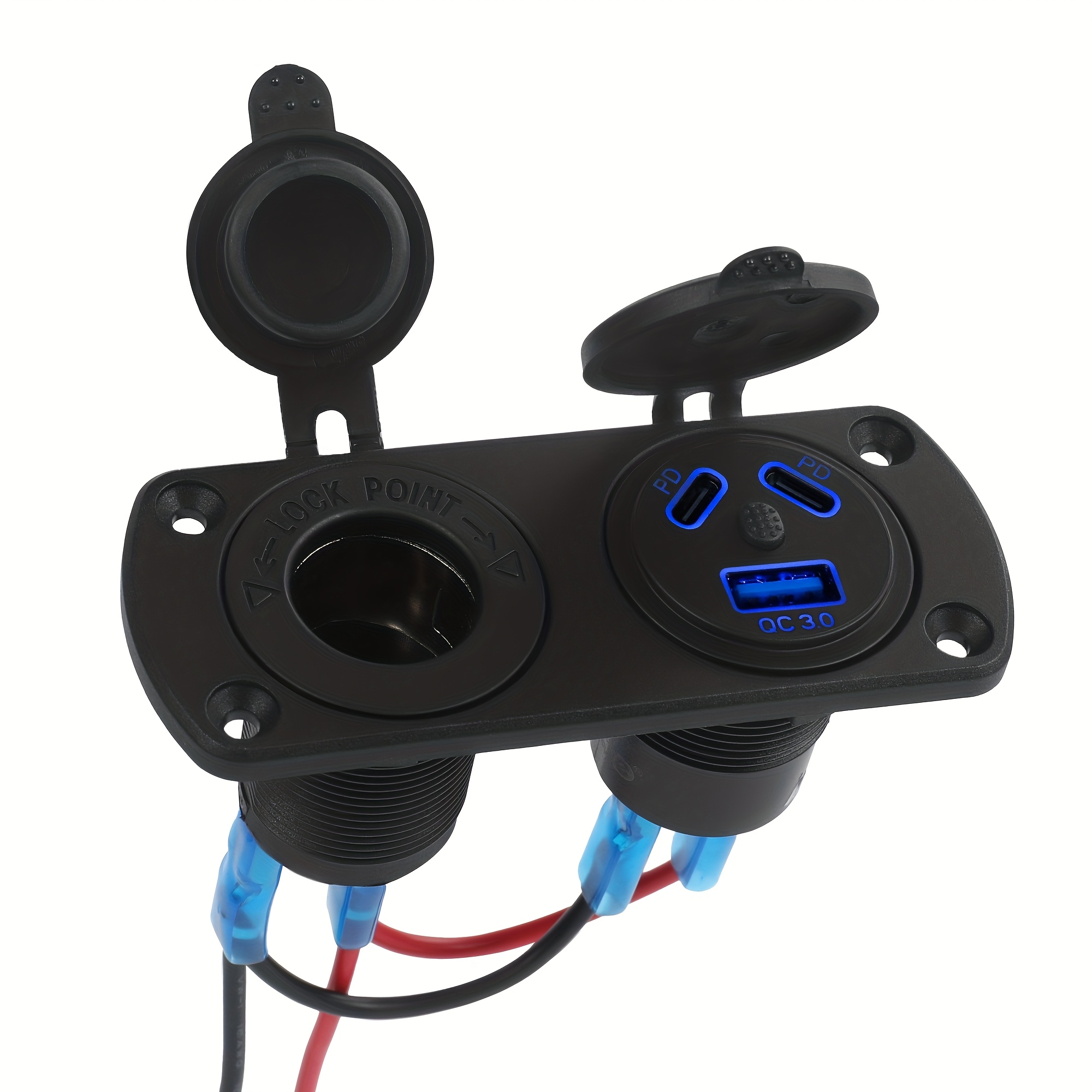 Image of 12v Usb Outlet Marine Switch Panel 12 Volt Plug, 108w Qc 3.0 Usb Charger Socket Dual Pd Type-c Port Usb Ports Car Charger With Power Switch, Car Plug, 2in 1 Diy Kit For Boat Rv Atv- 1pc