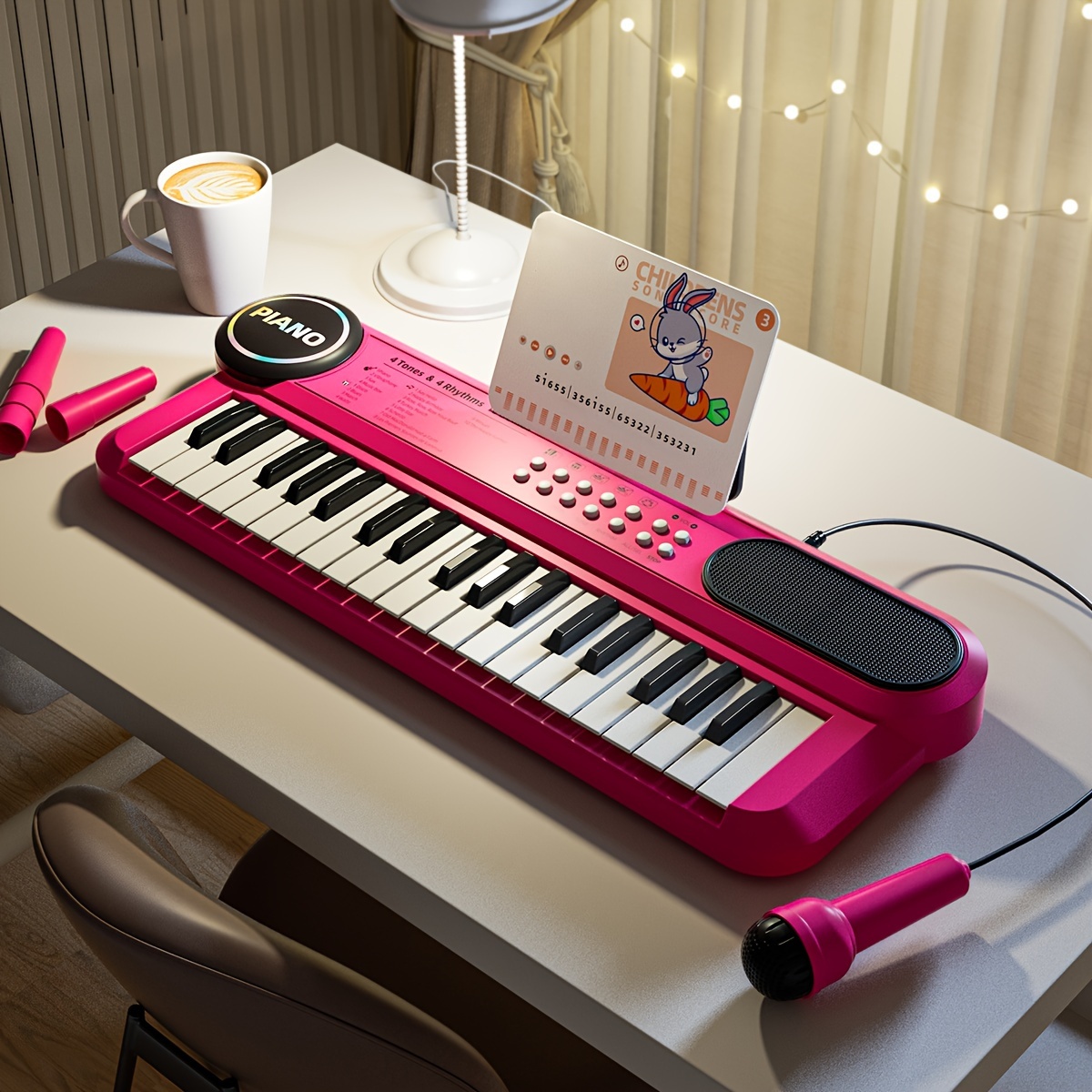 1pc keyboard piano with microphone and music stand 37 key portable learning instrument abs multicolor ideal for beginners early music education gift for boys and girls halloween and christmas details 6