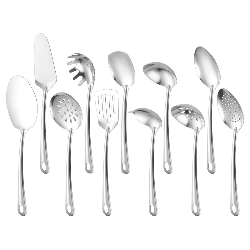 11pcs, Small Stainless Steel Kitchenware 11pcs Set, 3 Types Of Handles, Cooking Spatula And Spoon Set, Stir-fry Spatula, Kitchen Tools, Cooking Utensils, Size Length Approximately 8in-12in