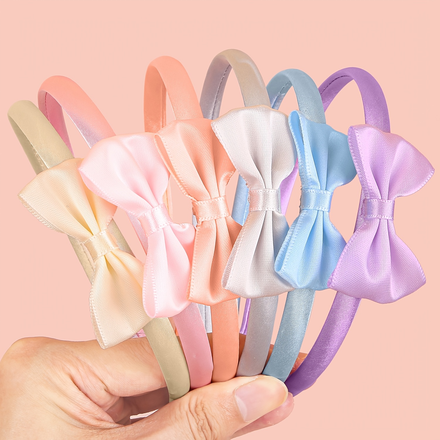 TEMU 6pcs de bandeau en satin avec nœud papillon, frais et doux, bandeau pour lisser les cheveux, couleurs variées, idéal pour les fêtes, , les