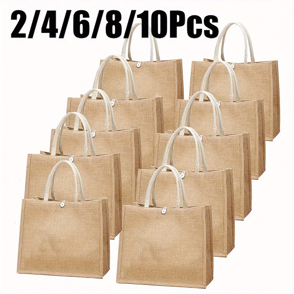 

Ensemble de 2/4/6/8/10 sacs fourre-tout en lin jaune pour la décoration et les loisirs créatifs avec poignées doubles, sacs de shopping simples en lin jaune