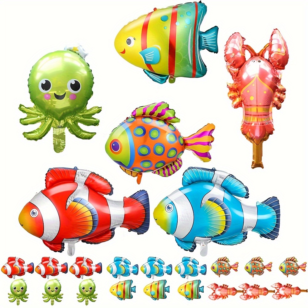 

24-pack Tropical Fish Foil Balloons - Clownfish & Ocean Animal Inflatable Decorations For Under The Sea Themed Parties, Birthdays & More Mermaid Balloons Fish Balloons